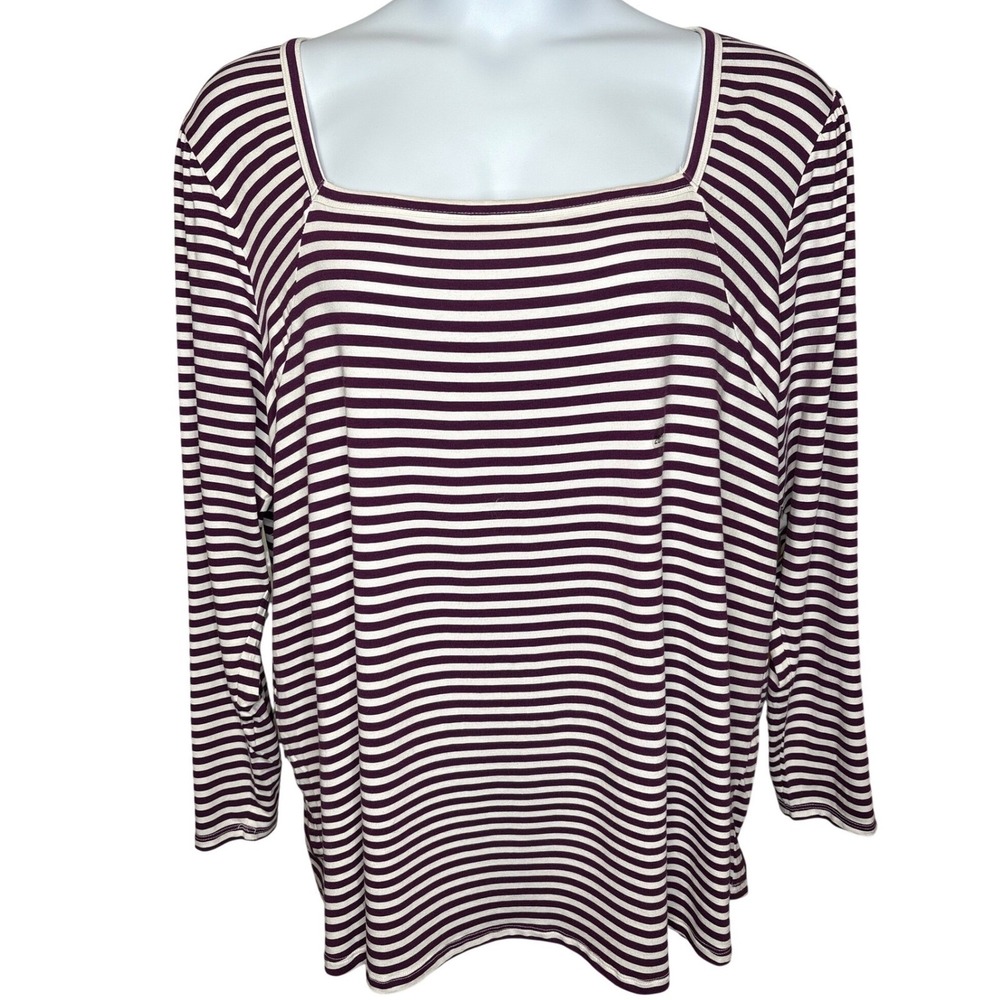 NWT Lane Bryant Navy Blue White Striped Square Neck Top Sz 26/28 Nautical Preppy